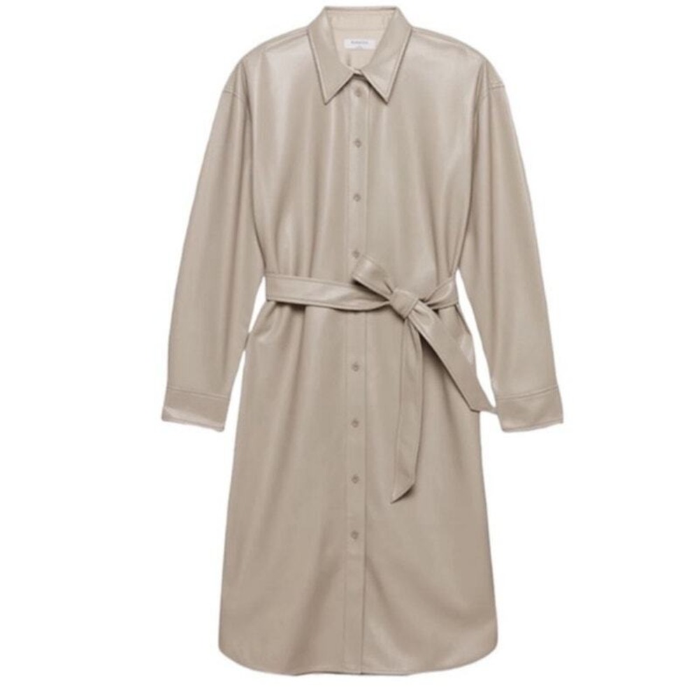 Aritzia Babaton Vegan Faux Leather Vice Button Down Shirt Dress Belted Cream S